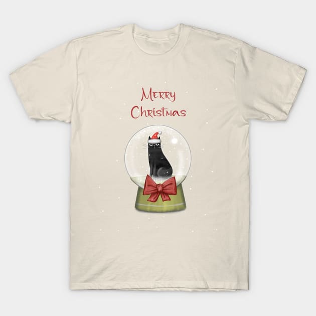 Merry Christmas - Black cats with Santa hat. T-Shirt by Olena Tyshchenko